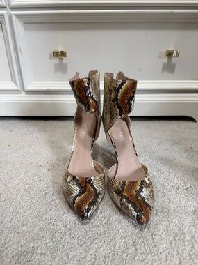 Charles By Charles David Snake-Print Pointed Ankle-Strap Pumps - Brown/Beige